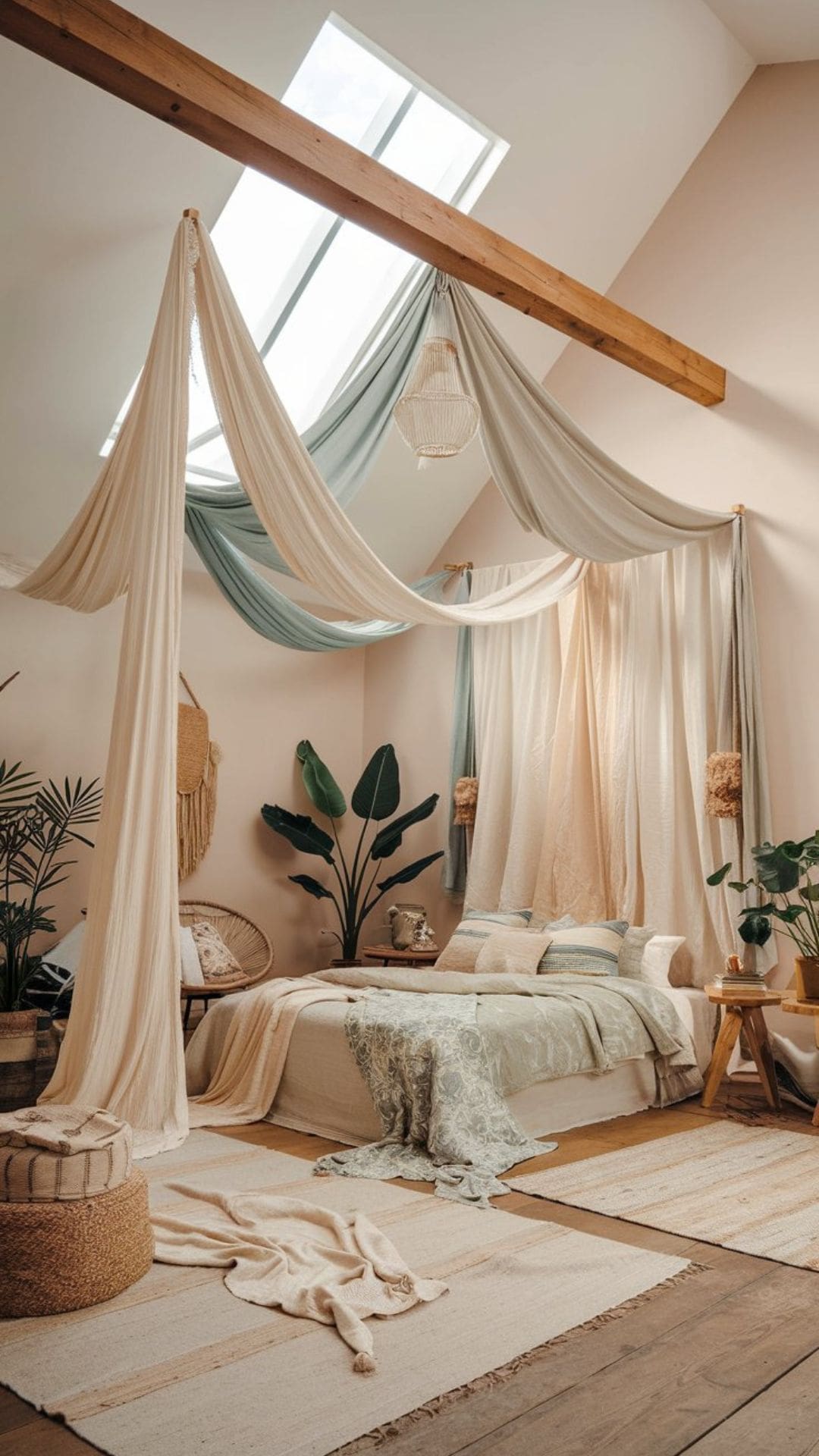 boho bedroom flowing fabric
