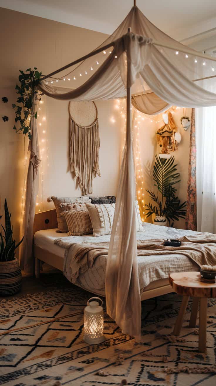 boho witchy bedroom canopy bed 1