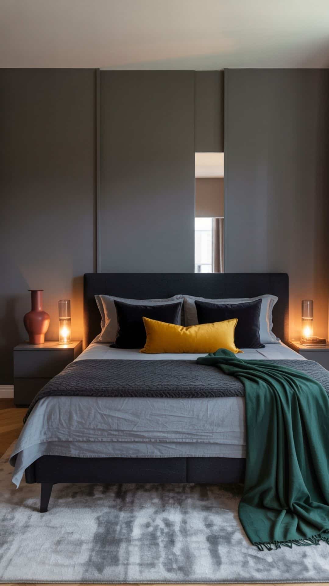 gray and black bedroom