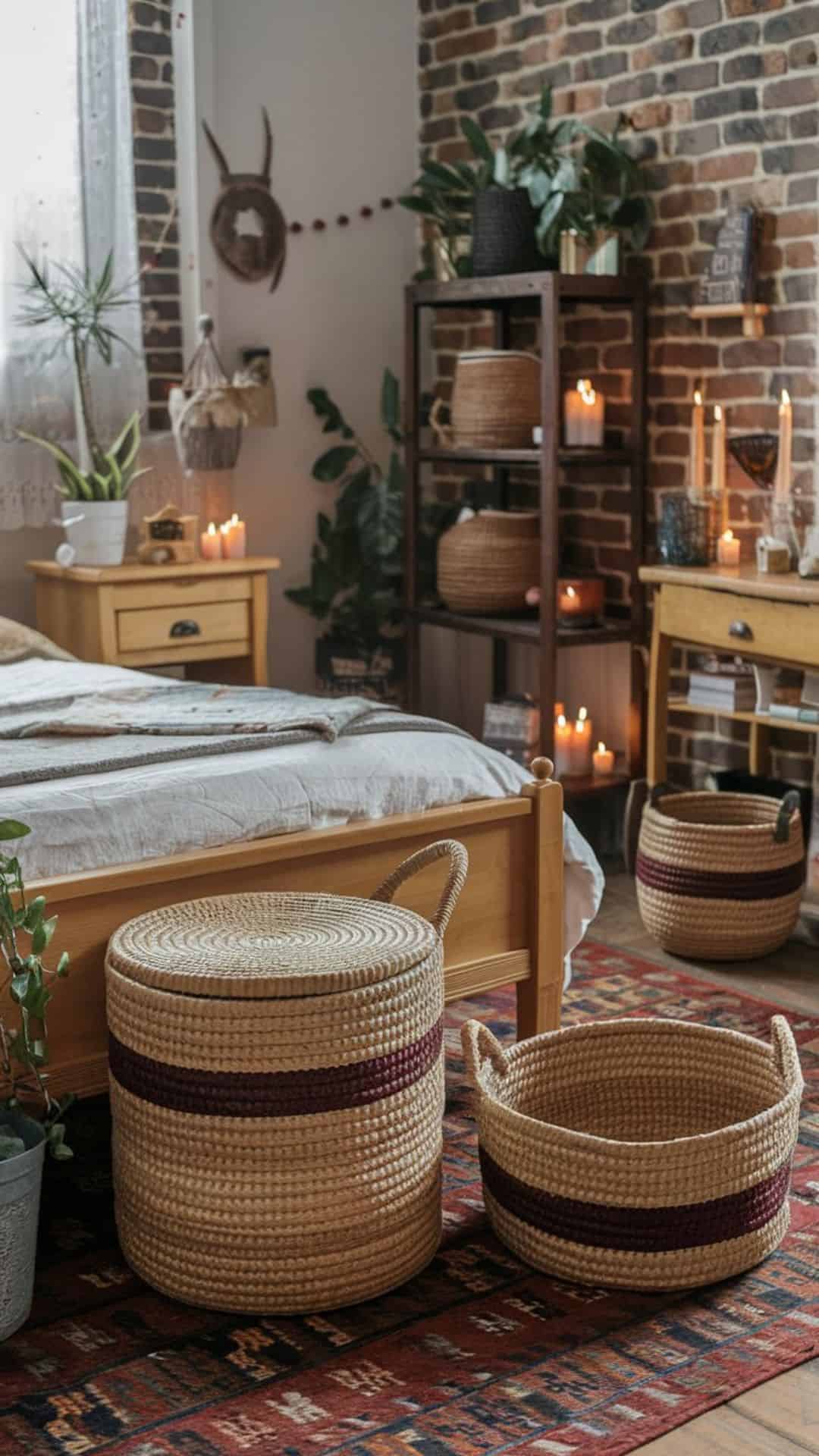 witchy bedroom woven baskets