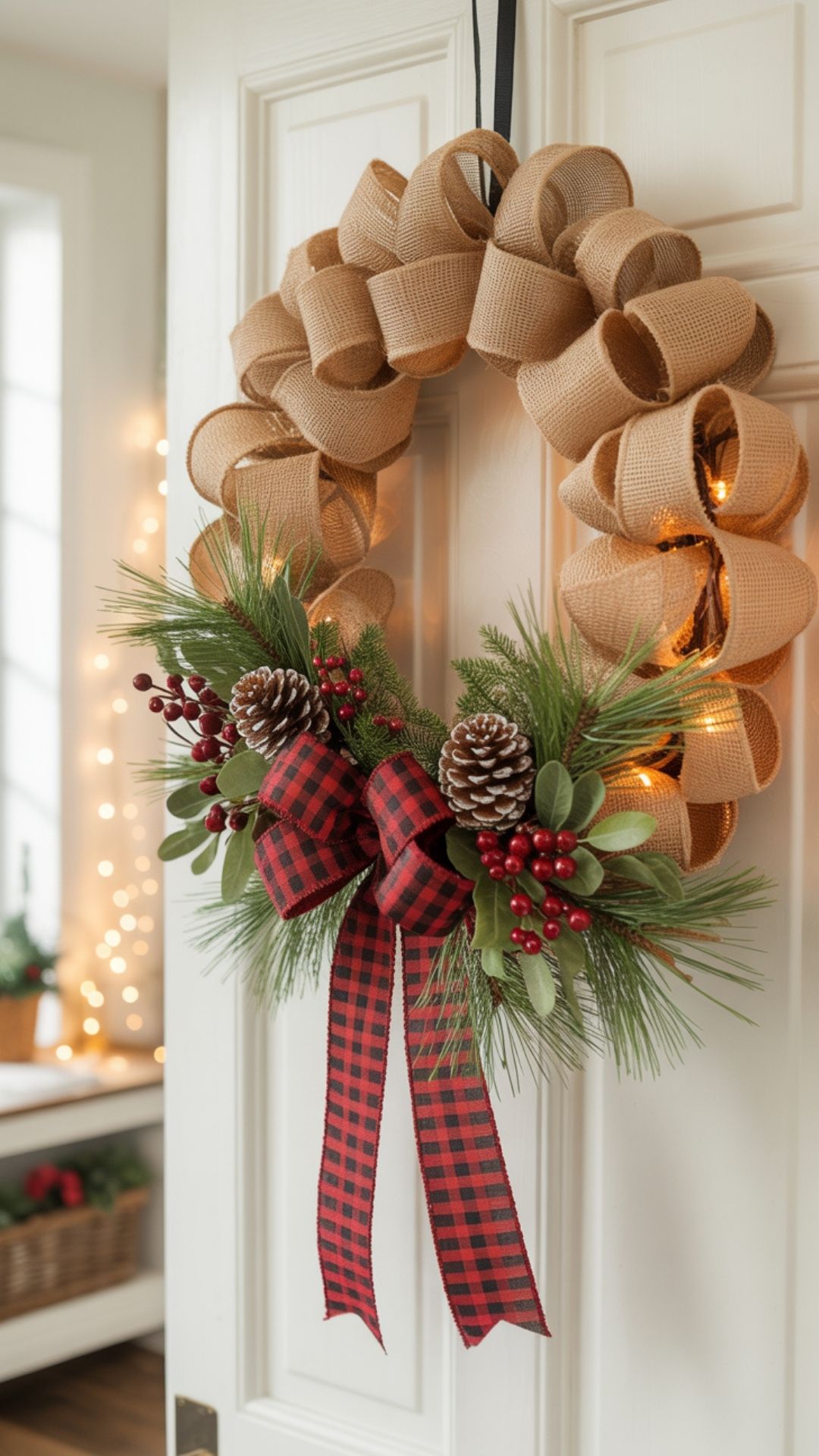 burlap ribbon Christmas wreath