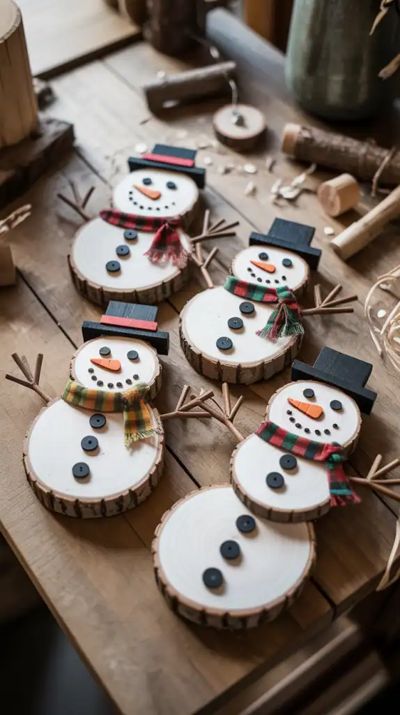 diy wood slice snowman variations