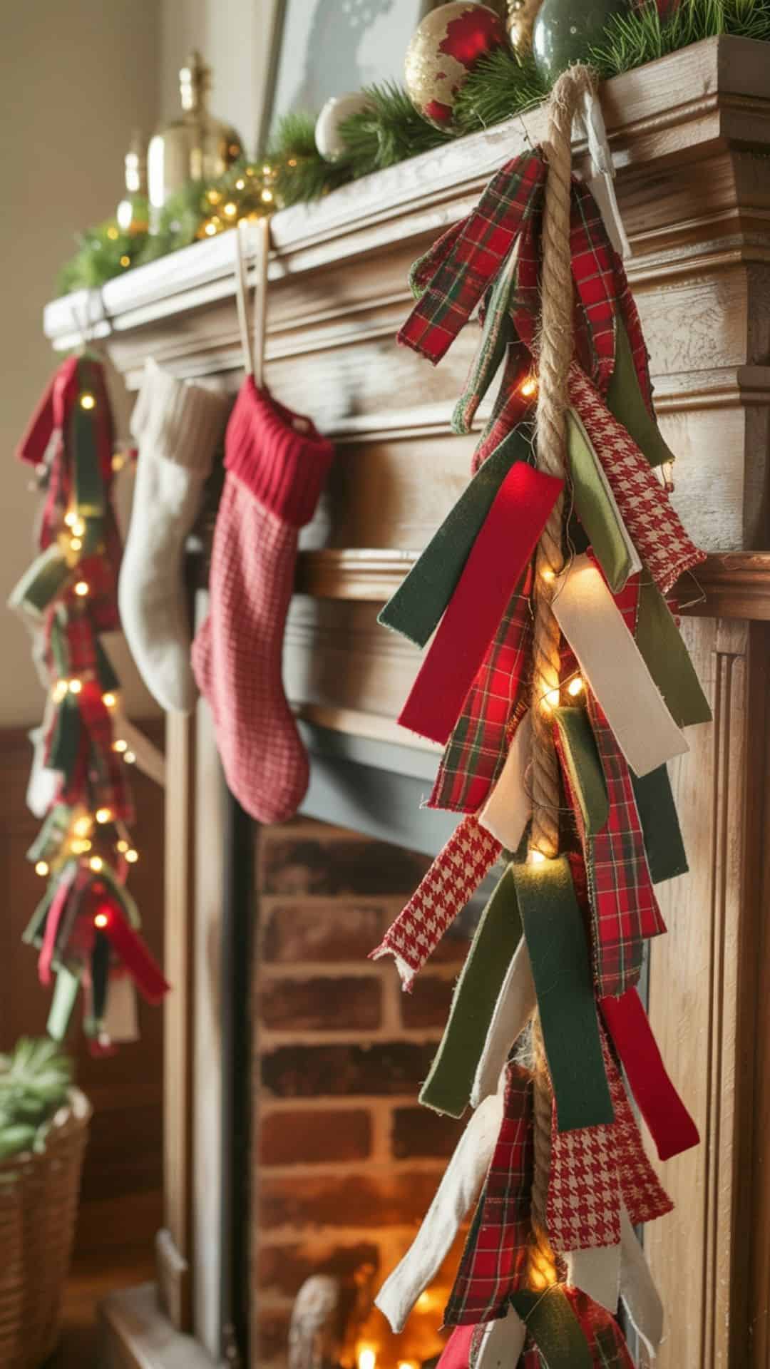 fabric scrap christmas garland