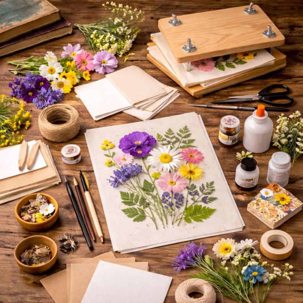 selection of material required for pressed flower art