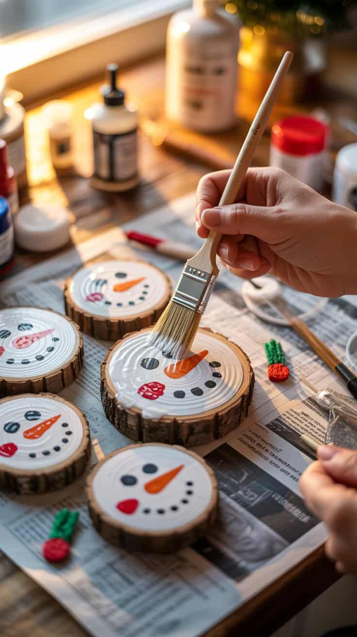 sealing wood slice snowman