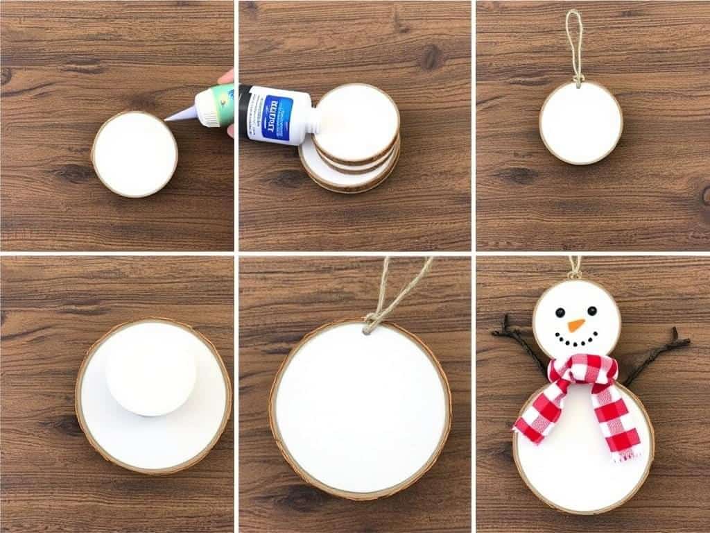 stacked wood slice snowman