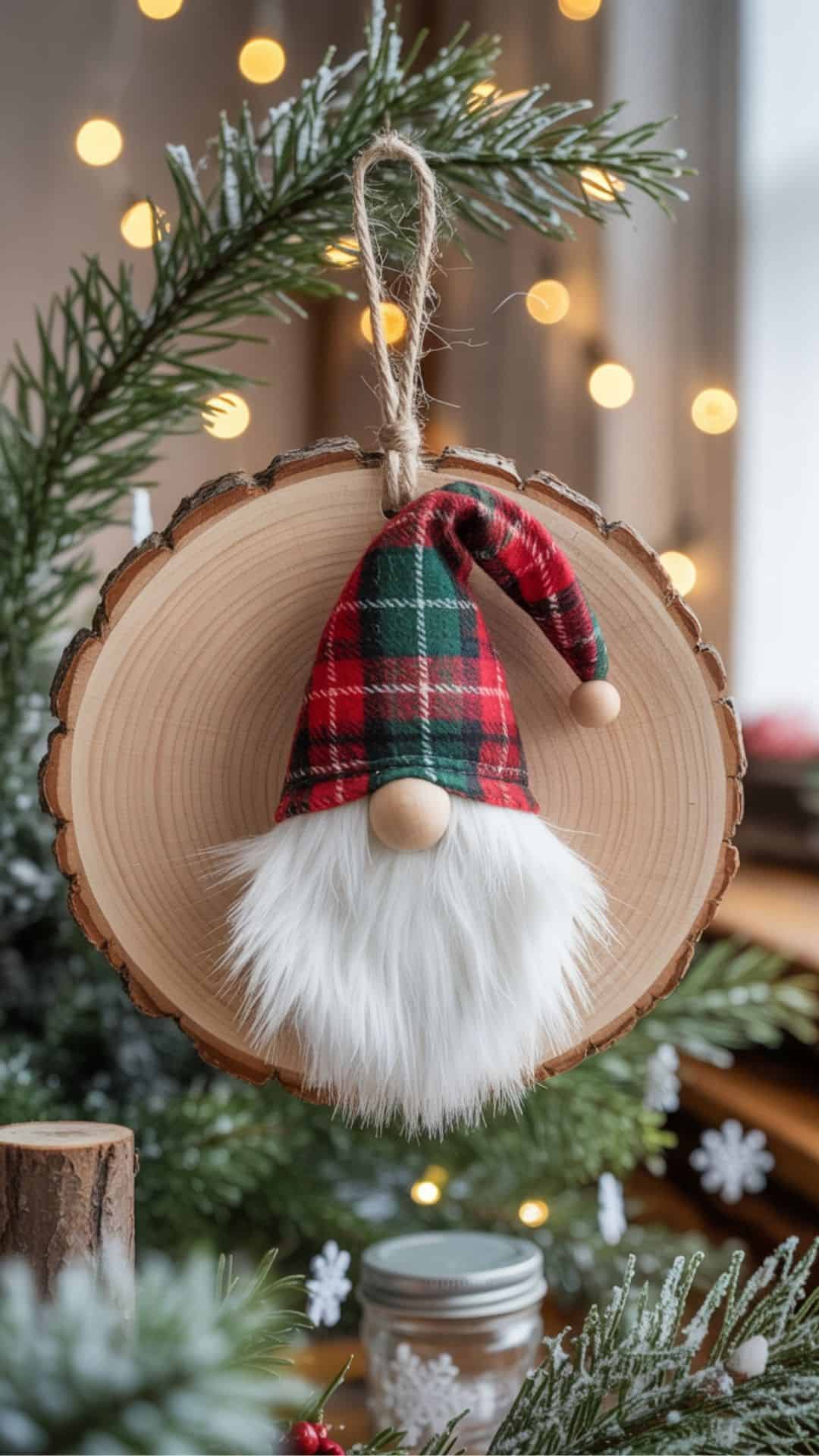 wood slice gnome ornament