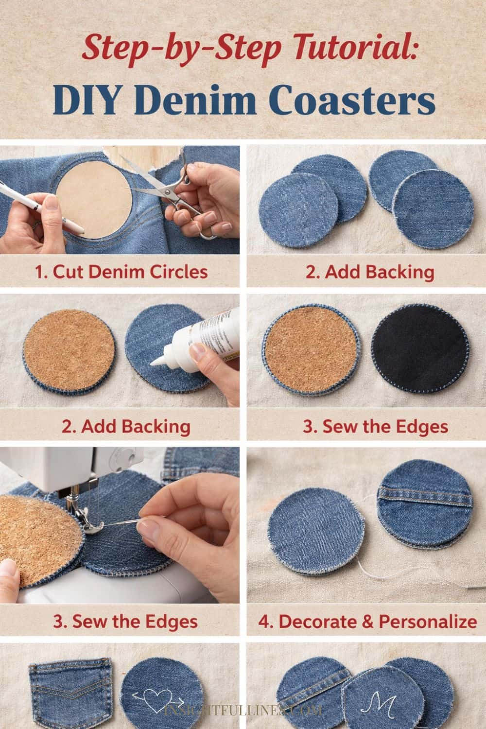 DIY denim coasters step by step