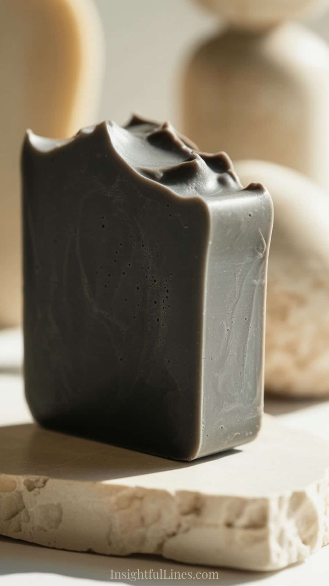 smooth activated charcoal melt and pour soap bar with a matte, velvety finish