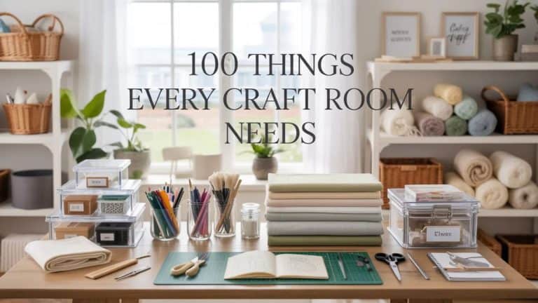 a well organized craft room with storage, shelving and an organized work space desk