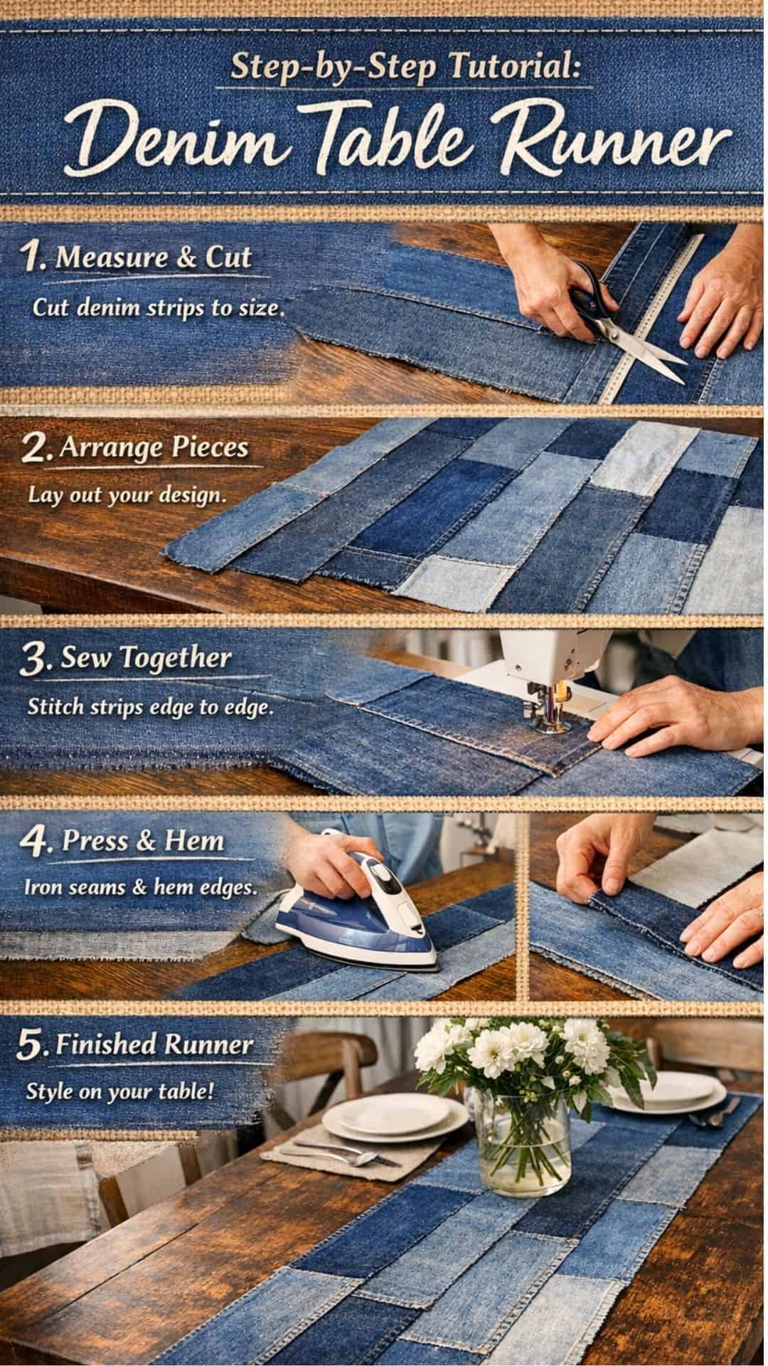 denim table runner step by step
