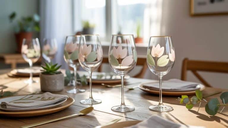 hand painted glassware on a dining table setting