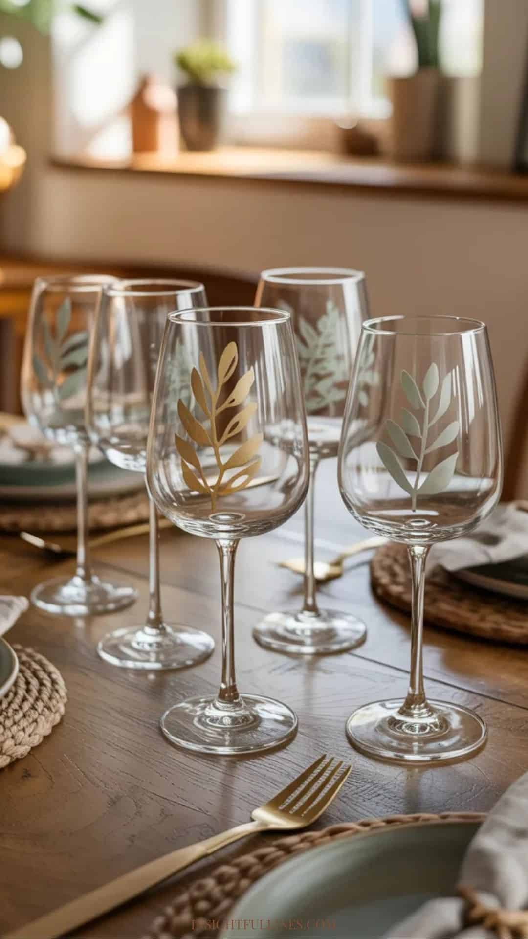 hand painted glasses on a dining table setting