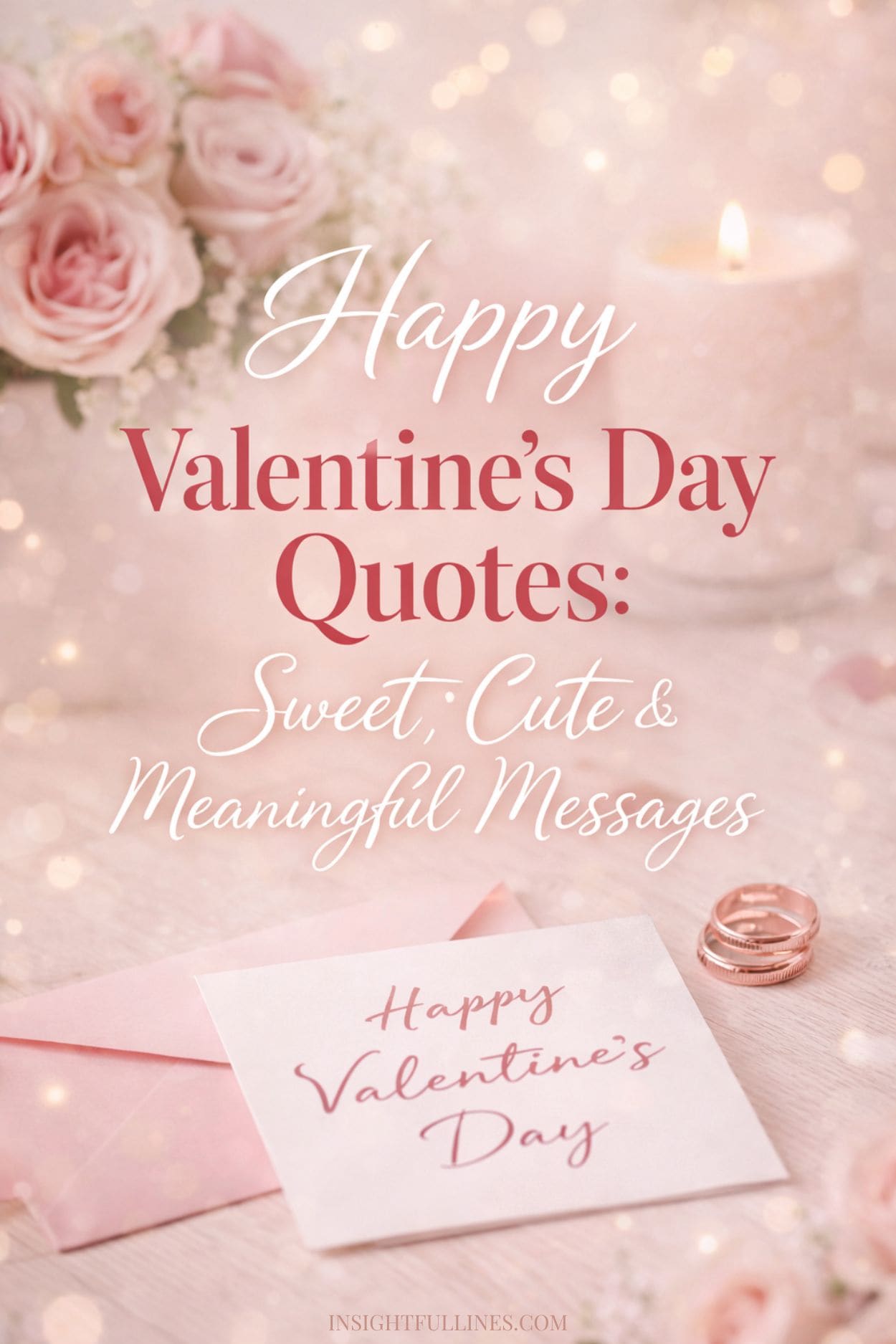 Happy Valentine’s Day quote on a soft blush pink background with elegant romantic typography